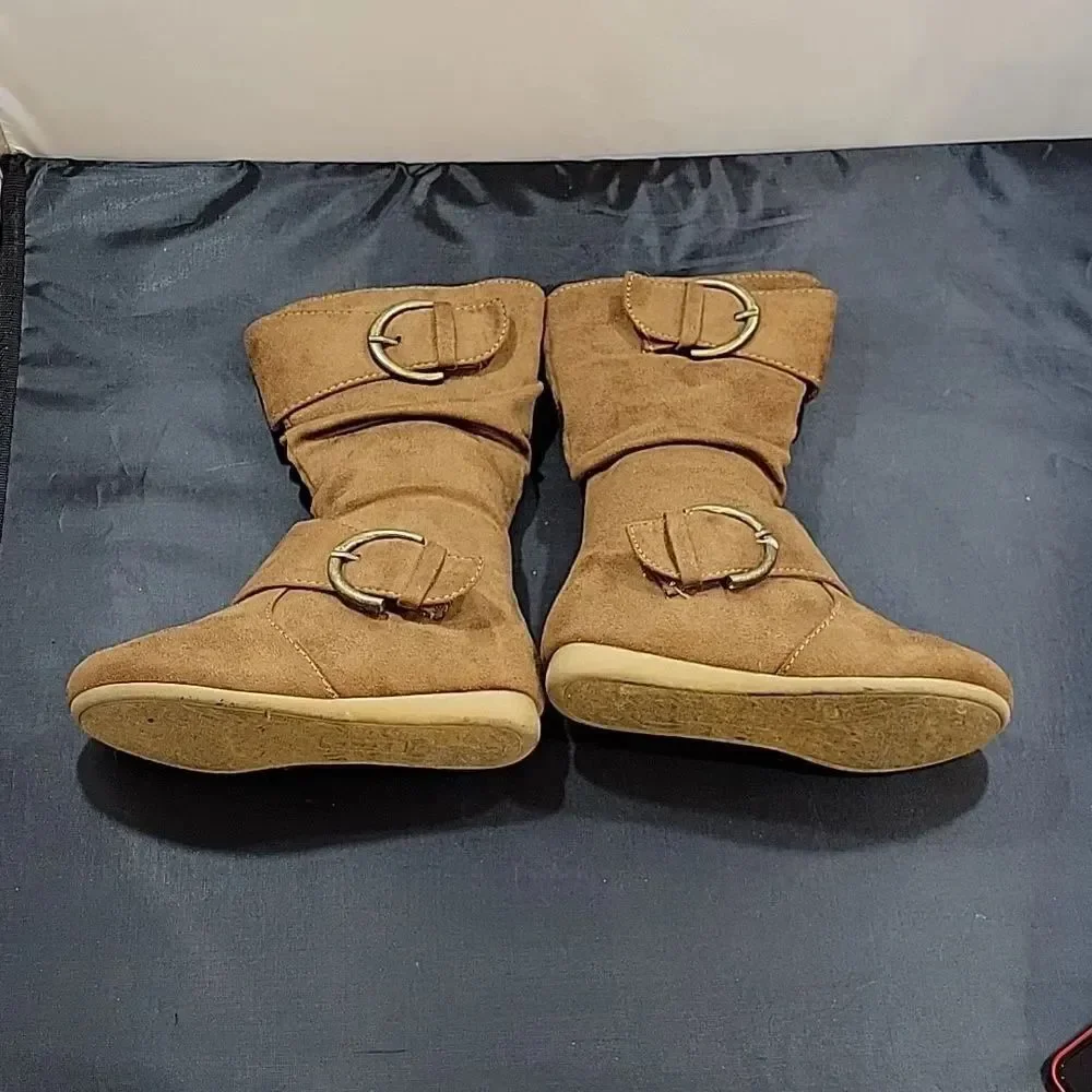 LINK ZIPPER BUCKLE SLOUCH CASUAL FLAT HEEL MID CALF ROUND TOE BOOTIES
